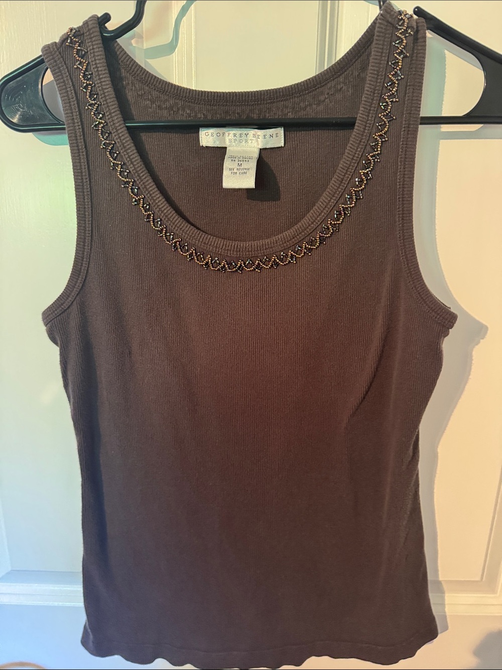 Geoffrey Beene Chocolate Brown Beaded Scoop Neck Tank